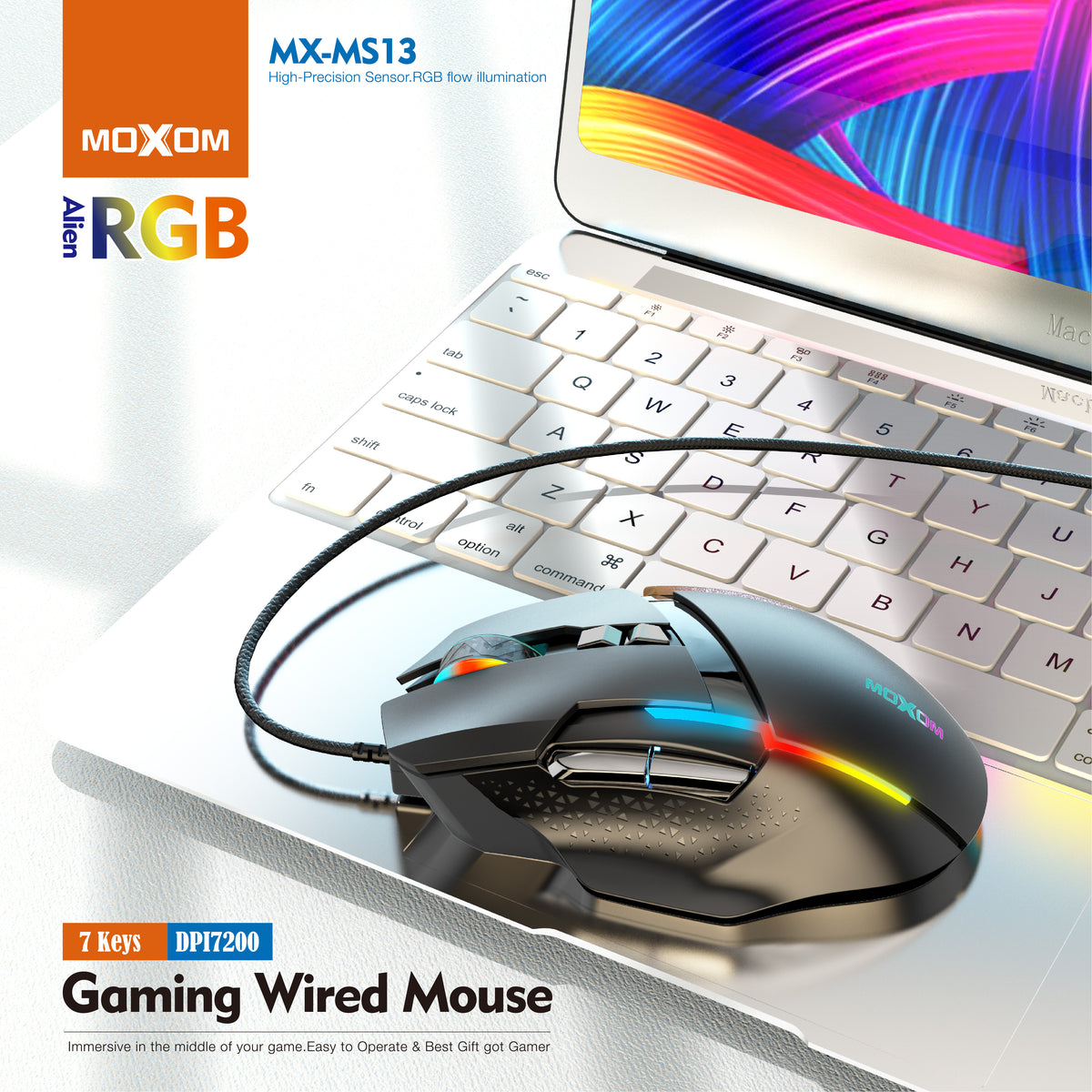 MX-MS13 Alien RGB LED Gaming Wired Mouse High DPI Moxom