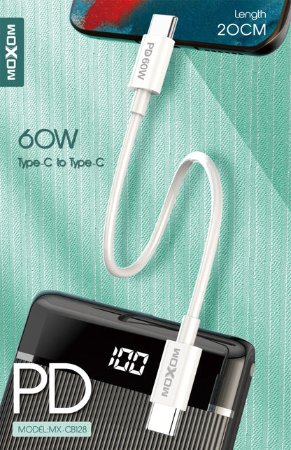 MOXOM Fast Charge Type-C to Type-C Cable 0.3m | 2.4A | MX-CB128 - White
