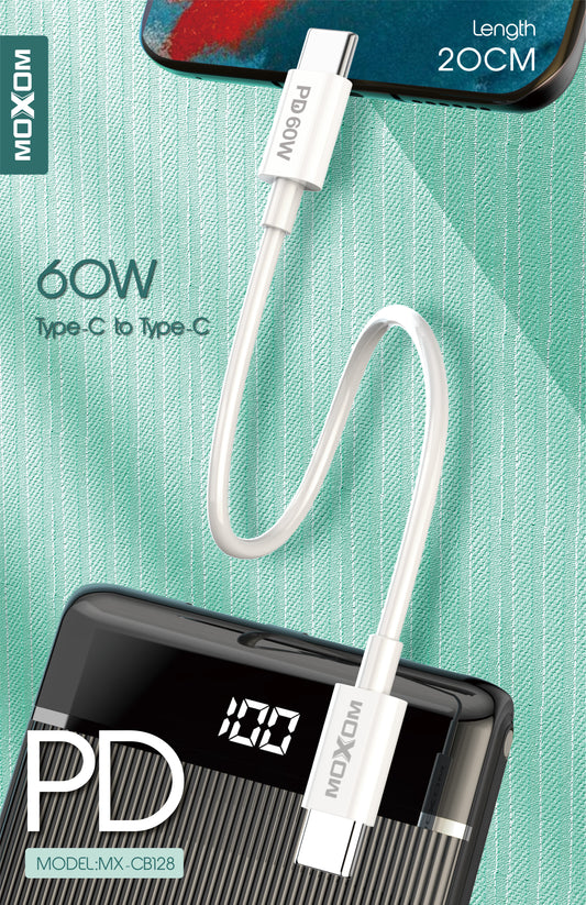 MOXOM Fast Charge Type-C to Type-C Cable 0.3m | 2.4A | MX-CB128 - White