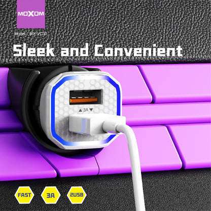 Moxom MX-VC31 3A Dual USB Car Charger with Type-C Cable