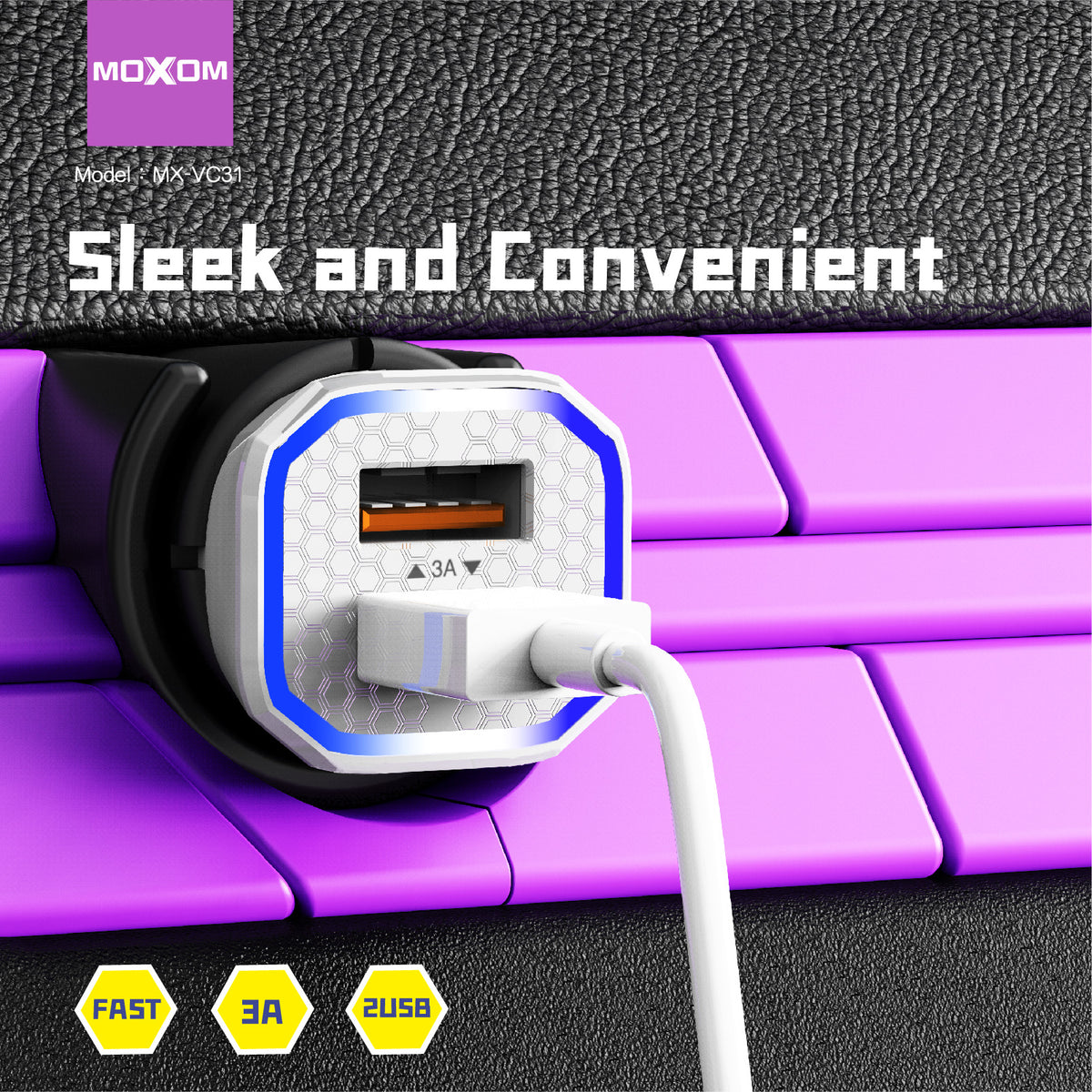Moxom MX-VC31 3A Dual USB Car Charger with Micro USB Cable