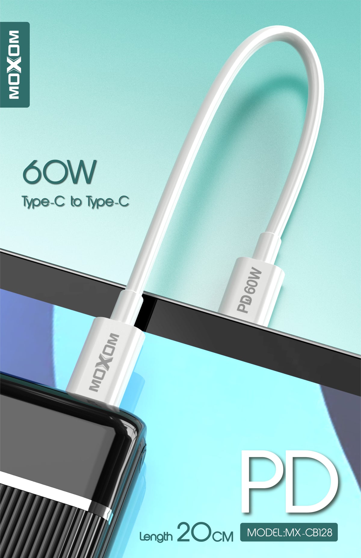 MOXOM Fast Charge Type-C to Type-C Cable 0.3m | 2.4A | MX-CB128 - White