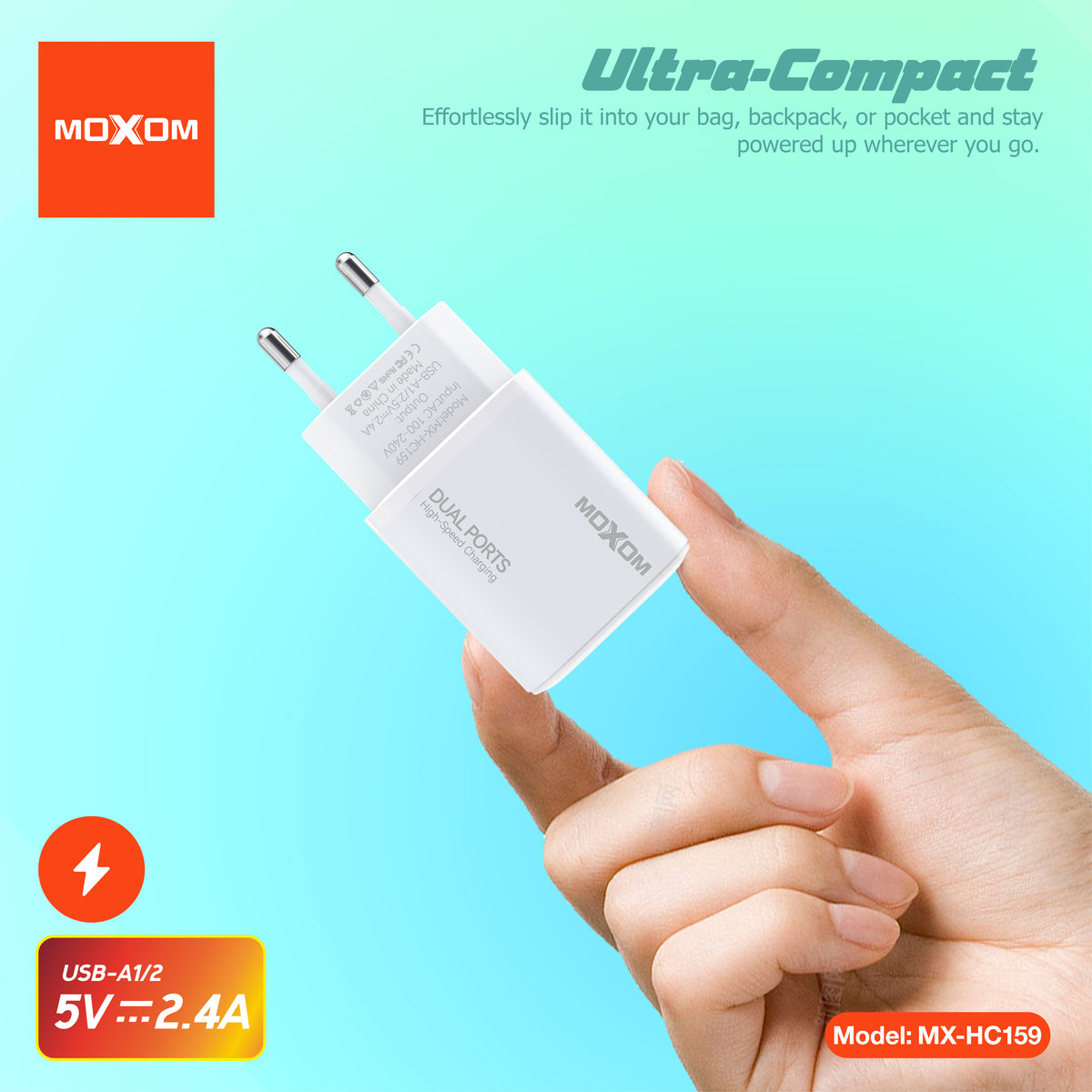 Moxom MX-HC159 USB Charger with Dual USB Ports