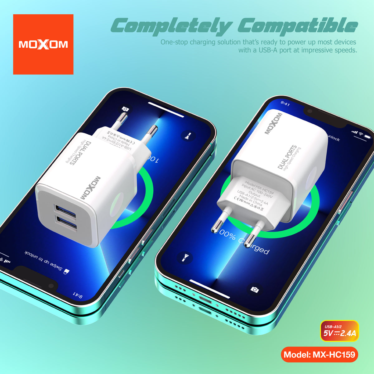 Moxom MX-HC159 USB Charger with Dual USB Ports
