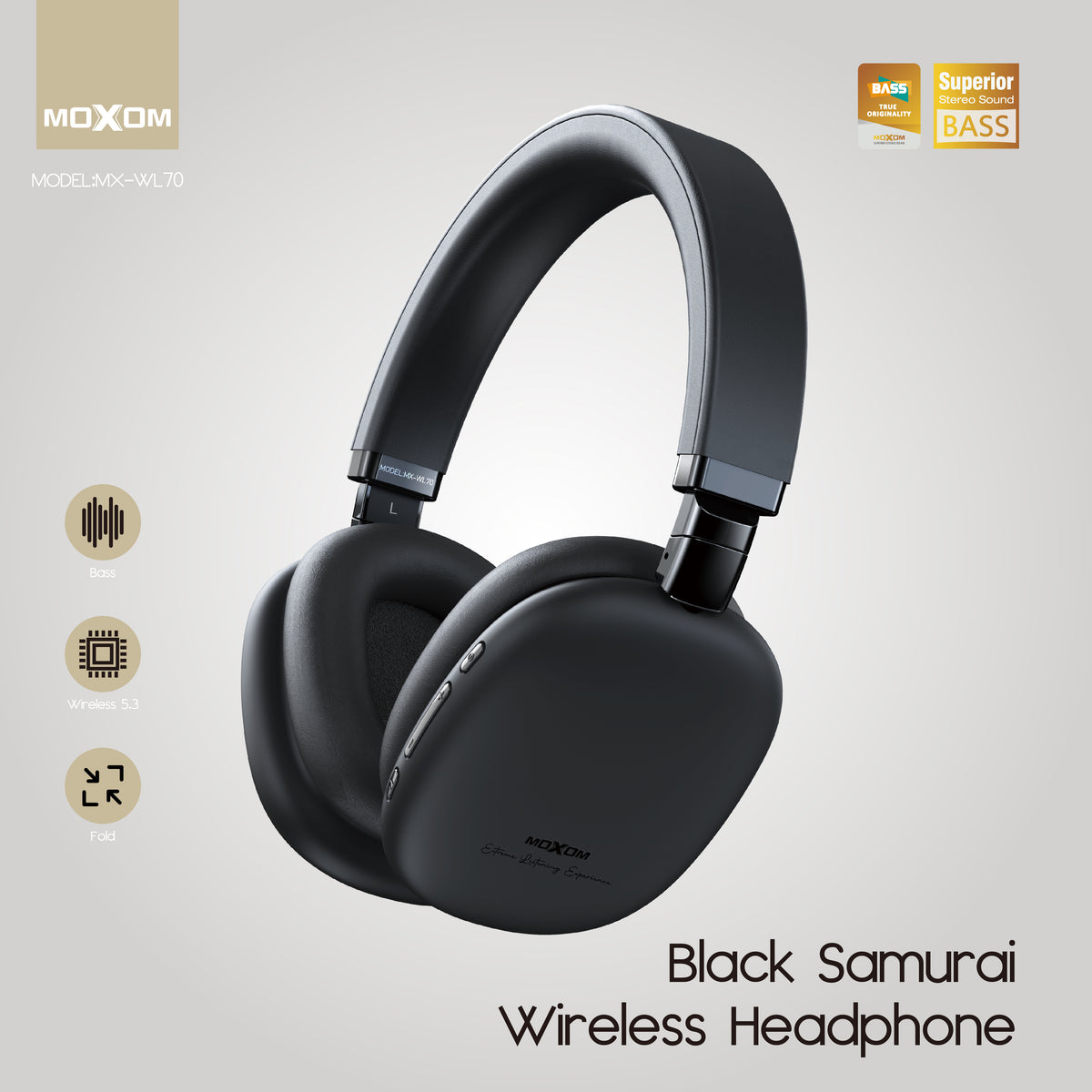 Moxom MX-WL70 Black Samurai Wireless Headphones