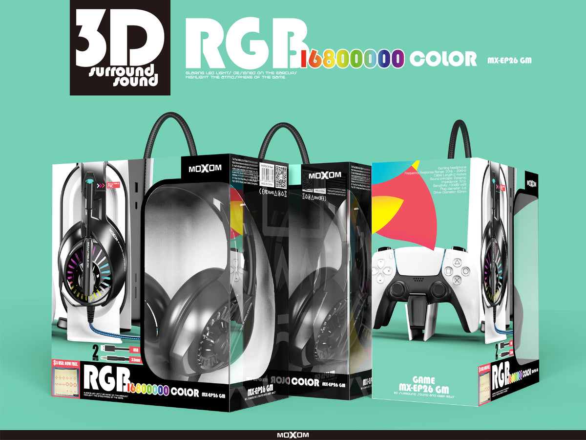 Moxom MX-EP26 GM Wired Gaming Headset RGB 3D Surround