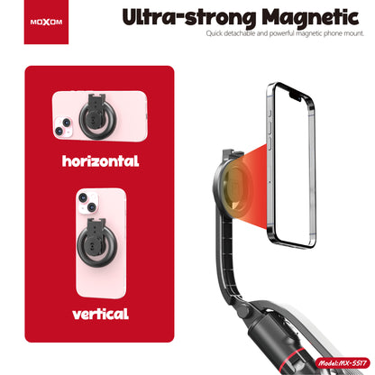 MOXOM MX-SS17 Magnetic Selfie Stick Tripod – 104cm, 360° Clip, Detachable Remote, Pocket-Size 180g