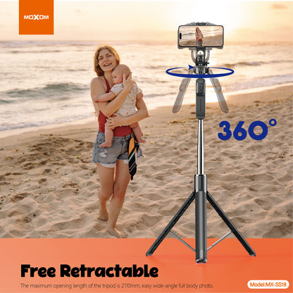MOXOM MX-SS18 2-in-1 Selfie Stick Tripod – Extends to 2.1m, Anti-Shake, 360° Rotation, Bluetooth Remote