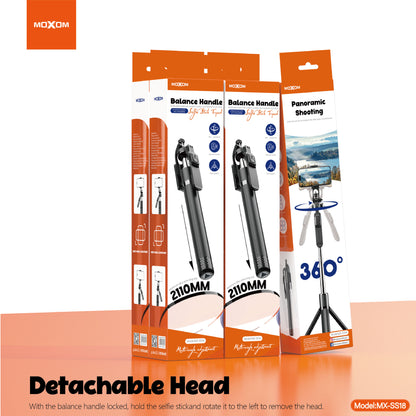 MOXOM MX-SS18 2-in-1 Selfie Stick Tripod – Extends to 2.1m, Anti-Shake, 360° Rotation, Bluetooth Remote