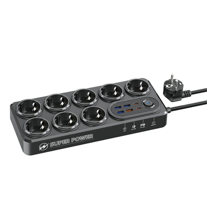 MOXOM MX-ST22 14-in-1 Power Strip – 8 AC Sockets, 4 USB-A, 2 Type-C, PD/QC Fast Charging, Surge Protected