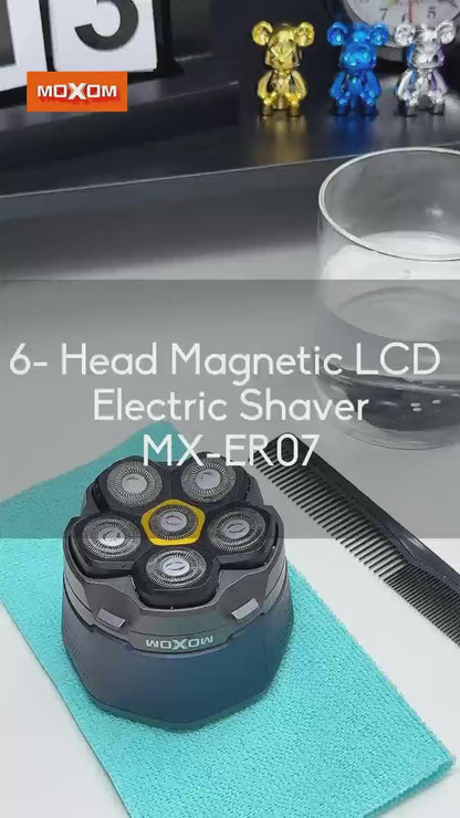 MOXOM MX-ER07 6-Head Magnetic Electric Shaver – LCD Display, 150 Min Cordless, Type-C Fast Charge