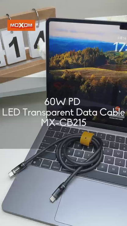 MOXOM MX-CB215 USB-C to USB-C Cable with LED Indicator – 60W PD Fast Charging, Phones, Tablets & Laptops