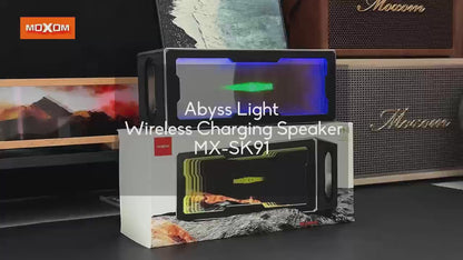 MOXOM MX-SK91 Abyss Light Bluetooth Speaker with 15W Wireless Charger – 20W Stereo, Ambient Lighting, BT 5.4