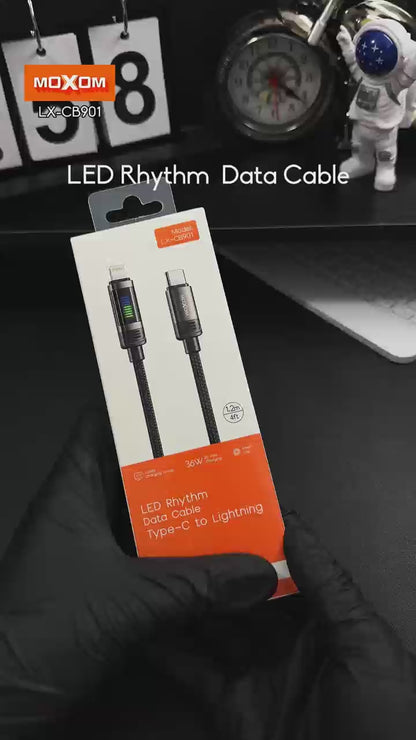 MOXOM LX-CB901 LED Rhythm USB-C to Lightning Cable – 36W PD Fast Charging, Zinc Alloy & Nylon, 1.2m