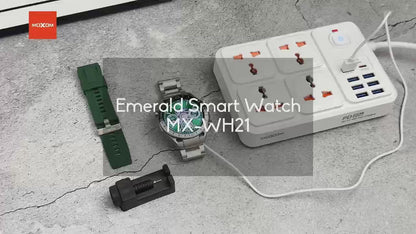 MOXOM MX-WH21 Emerald Steel Strap Smartwatch – Bluetooth Calling, NFC Door Access, IP67, Wireless Charging